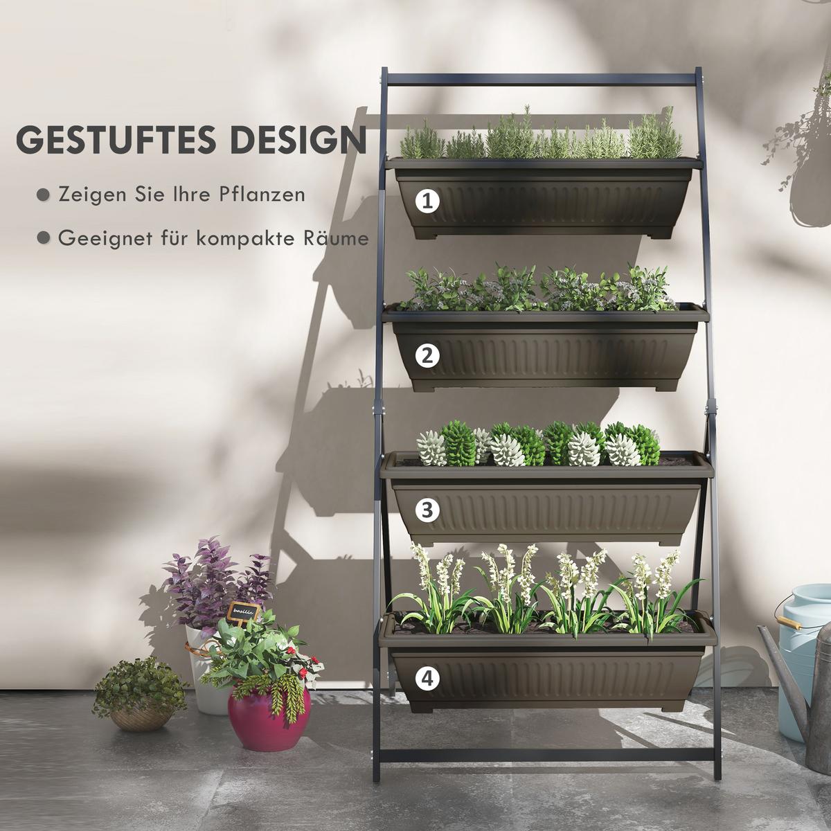 PFLANZENTREPPE Blumenregal für Garten, Stahl, Braun, 76 x 79 x 162 cm - Braun, Metall (79/162/76cm) - Outsunny