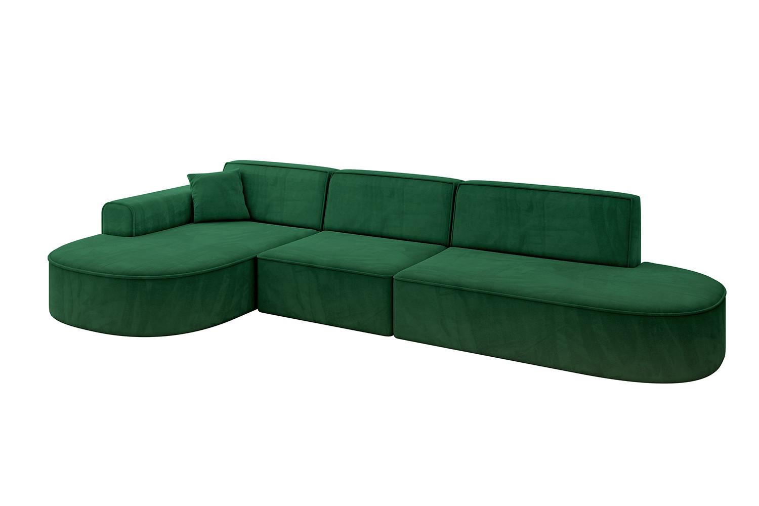 ECKSOFA Ottomane Links MARI-L2 - 328x171x79 cm Dunkelgrün Velours - Dunkelgrün/Schwarz, Holzwerkstoff/Kunststoff (328/171cm) - ALTDECOR