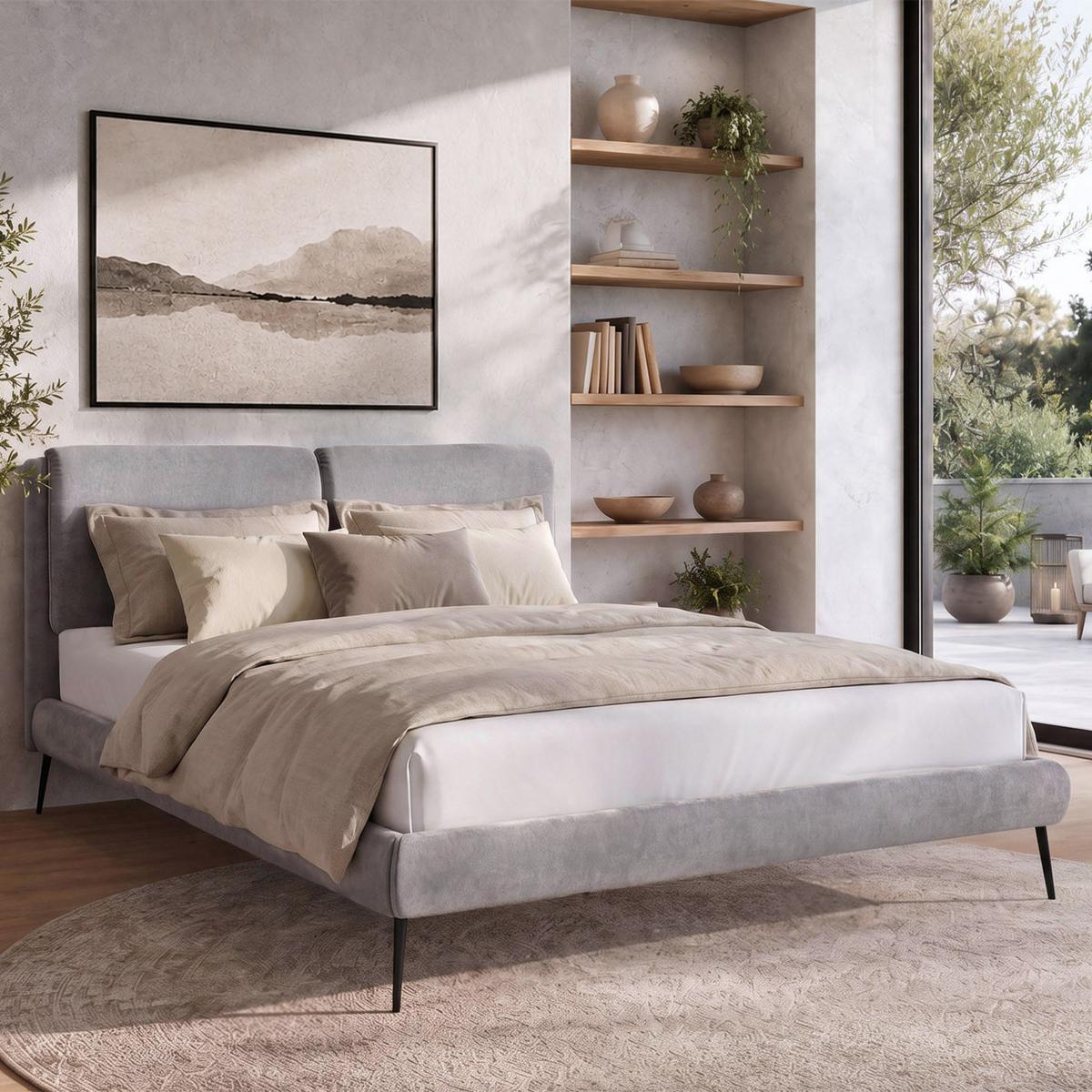POLSTERBETT Nuit, Doppelbett 160x200 cm mit Taschenfedernmatratze 26 cm, Chenille-Stoff, Grau - Grau, Textil (160/200cm) - Beautysofa