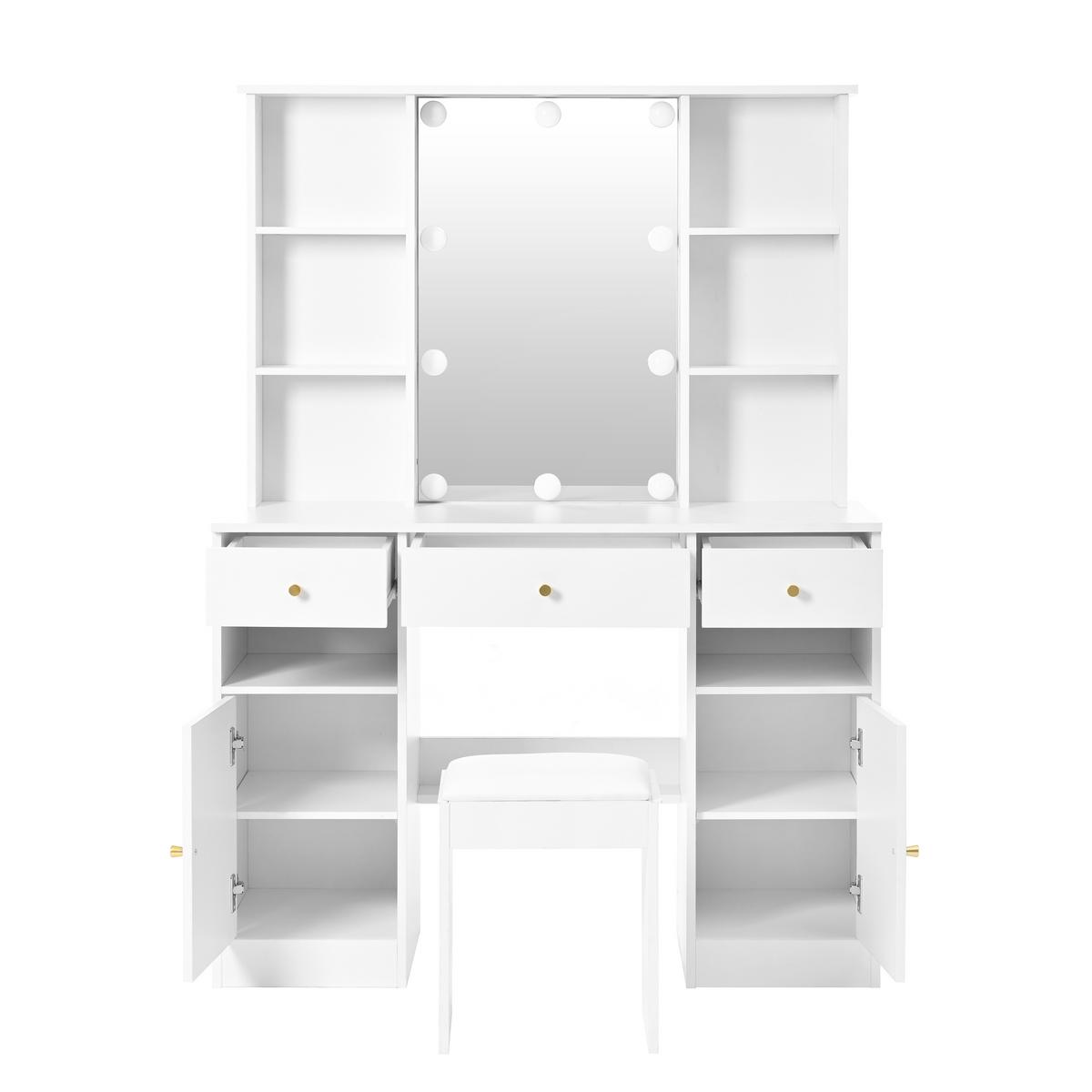 SCHMINKTISCH in Weiß mit Hollywood-LED & Spiegel - Weiß, Holzwerkstoff (110/151/40cm) - Urban Meuble