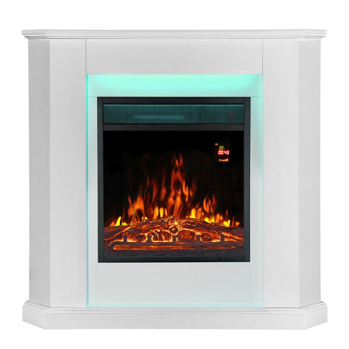 ELEKTROKAMIN 2000W dreieckig weiß mit Flammeneffekt - Weiß, Holz (96/93/57cm) - Juskys