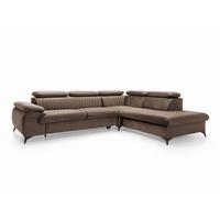 ECKSOFA FIORE Braun Velours-Stoff mit Schlaffunktion - Braun, Holz (275/221cm) - MASSENO