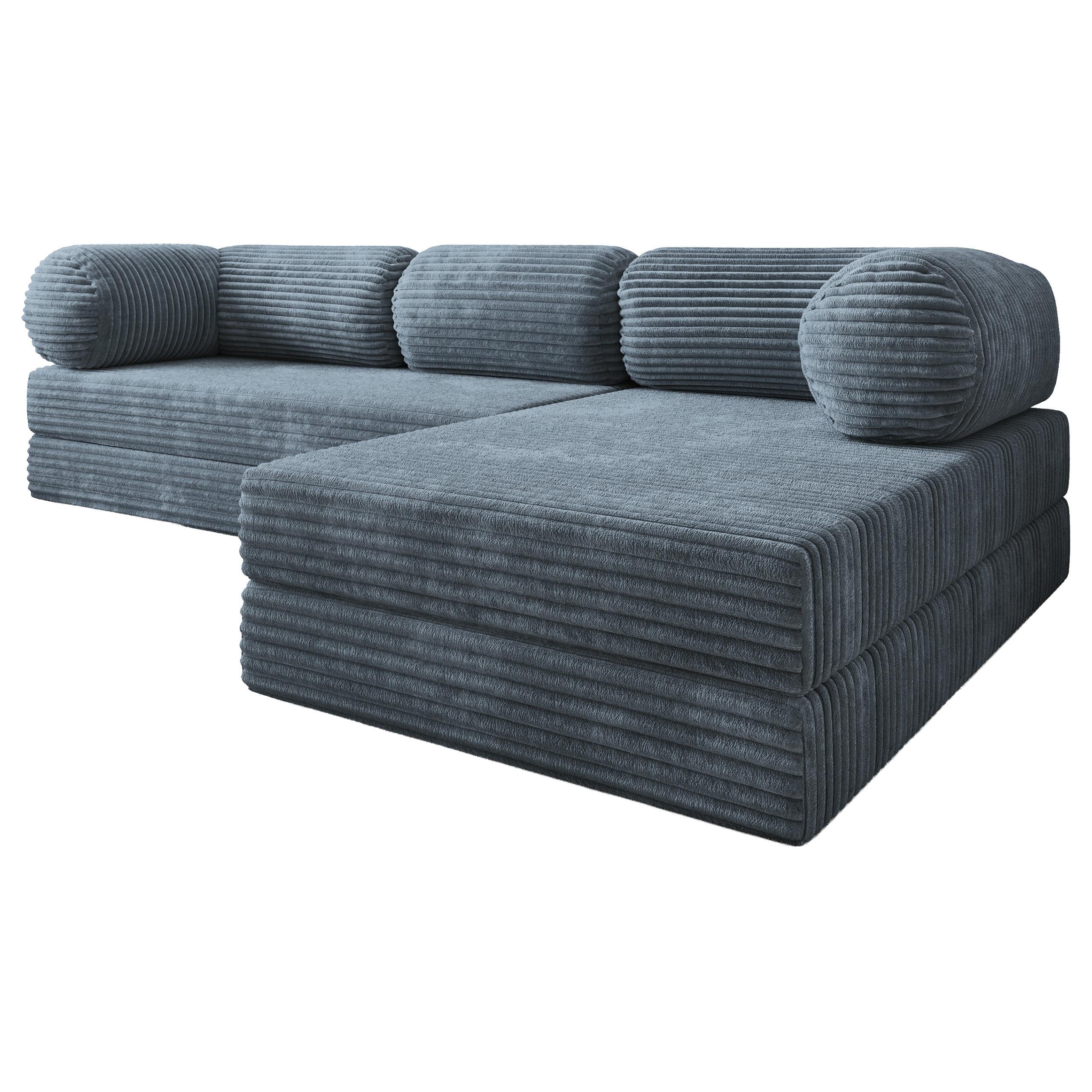 ECKSOFA ETERA modulares Boneless Sofa mit Schlaffunktion Grau Kordstoff - Blaugrau, Textil (270/160cm) - MASSENO