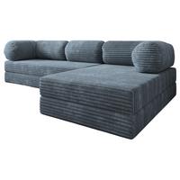 ECKSOFA ETERA modulares Boneless Sofa mit Schlaffunktion Grau Cordstoff - Blaugrau, Textil (270/160cm) - MASSENO