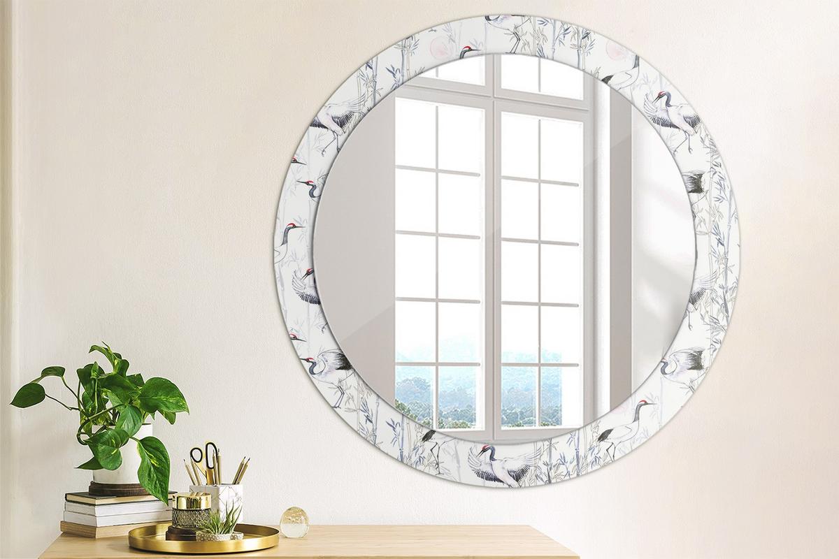 SPIEGEL Rund Ø 80 cm mit Aufdruck - Blau/Weiß, Glas (80/80/0.4cm) - Wallfluent