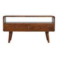 MEDIENUNIT Massives Mangoholz Gewölbte, Kastanienholz-Finish, mit 2 Schubladen - Messingfarben/Braun, Holz/Metall (90/47/35cm) - Artisan Furniture