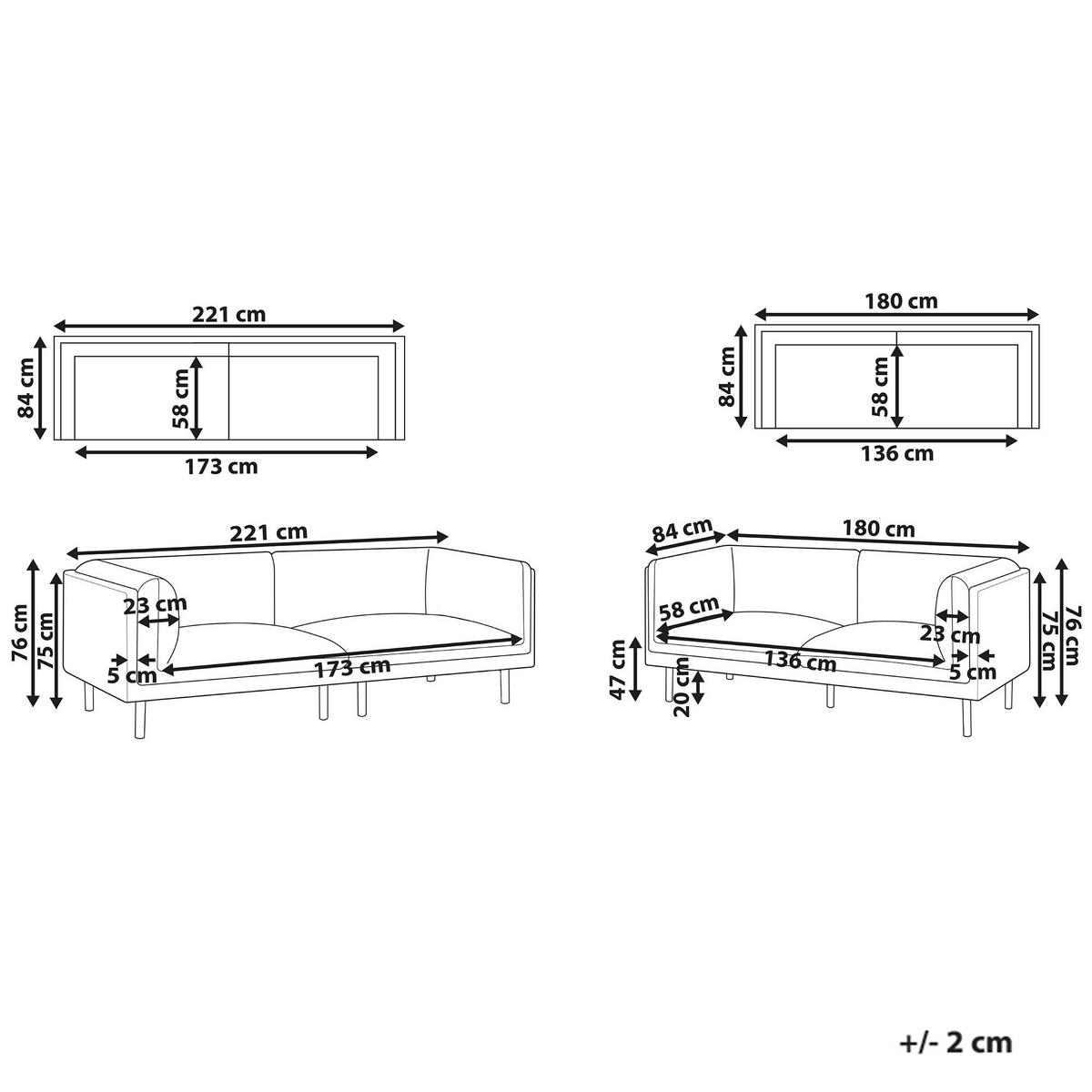 SOFA-SET 5-Sitzer Bouclé Cremeweiß Vorgod - Creme/Weiß, Textil (220/76/84cm) - Beliani