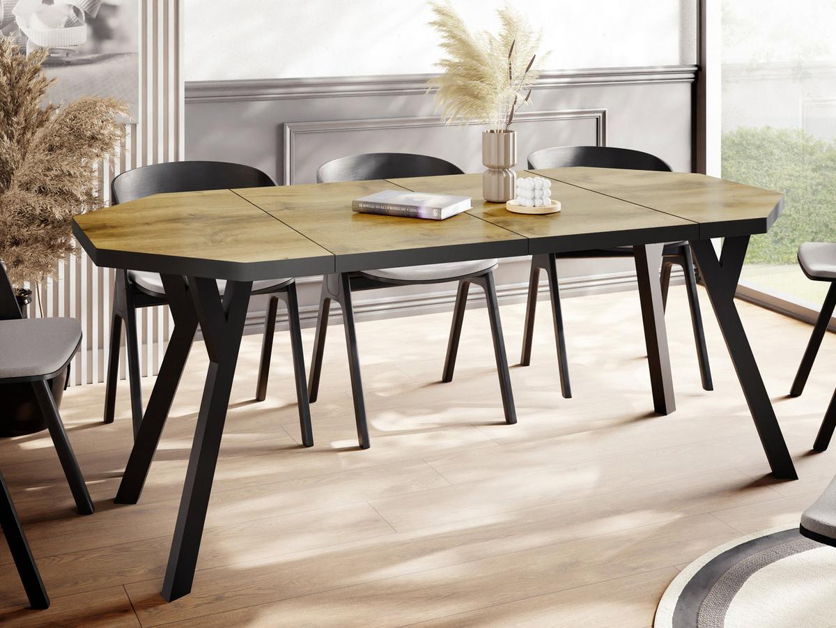 ESSTISCH Desmond achteckiger ausziehbarer, Wotan Eiche 100-200/100/76 cm - Eiche Wotan/Schwarz, Holz/Holzwerkstoff (100/200/76cm) - WFL GROUP