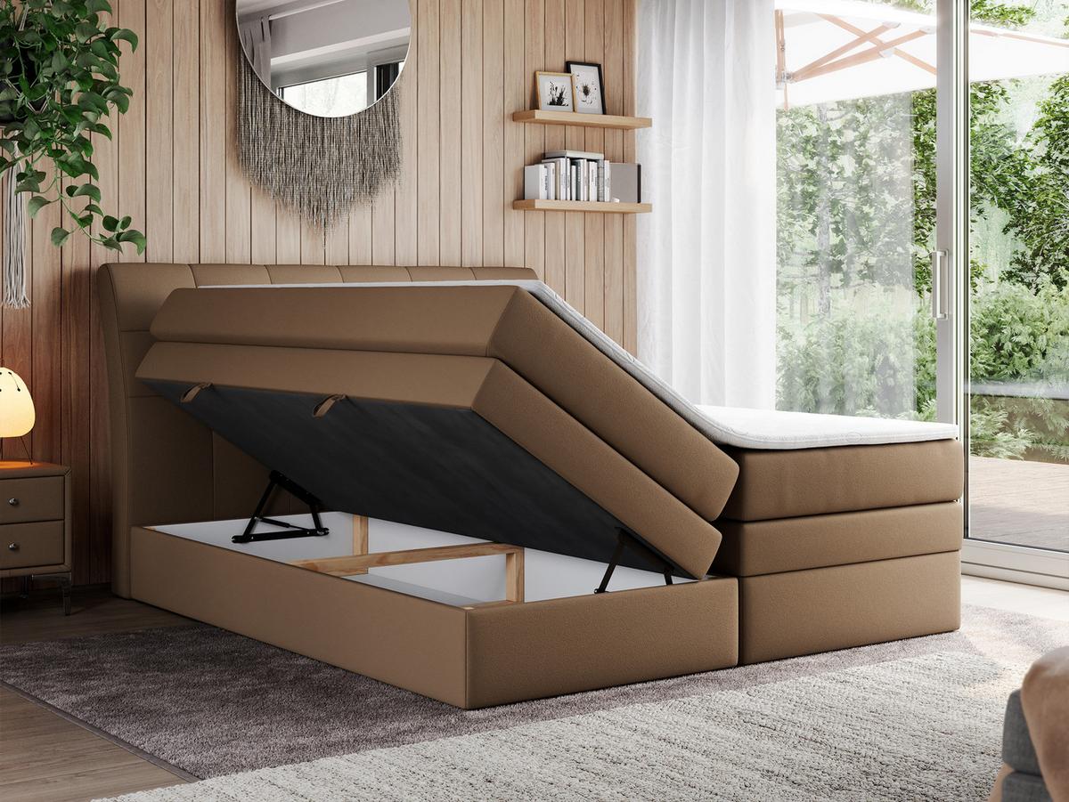 BOXSPRINGBETT GOLD-10 KING 200/200 Braun Kunstleder - H4 - Braun, Holz/Textil (200/200cm) - MKS