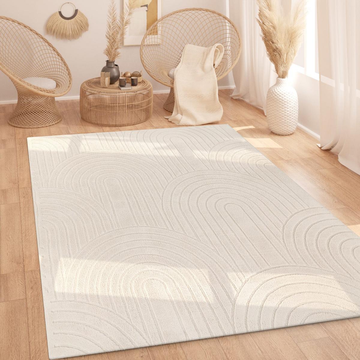 KURZFLORTEPPICH, mit Struktur, aus Polyester, Florhöhe 12 mm, Creme, 80 x 150 cm - Beige, Textil (150/80cm) - KADIMA DESIGN