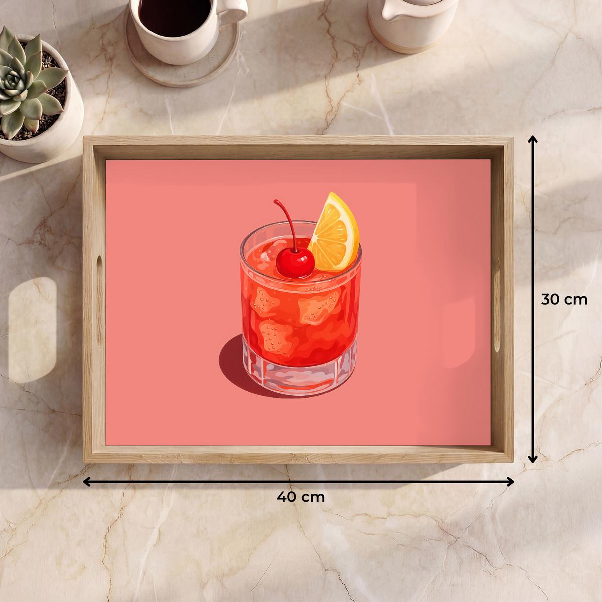 TABLETT Glas - Eiswürfel - Zitrone - Kirsche 40x30 cm - Rosa, Holz (40/5/5cm) - OnlyWow