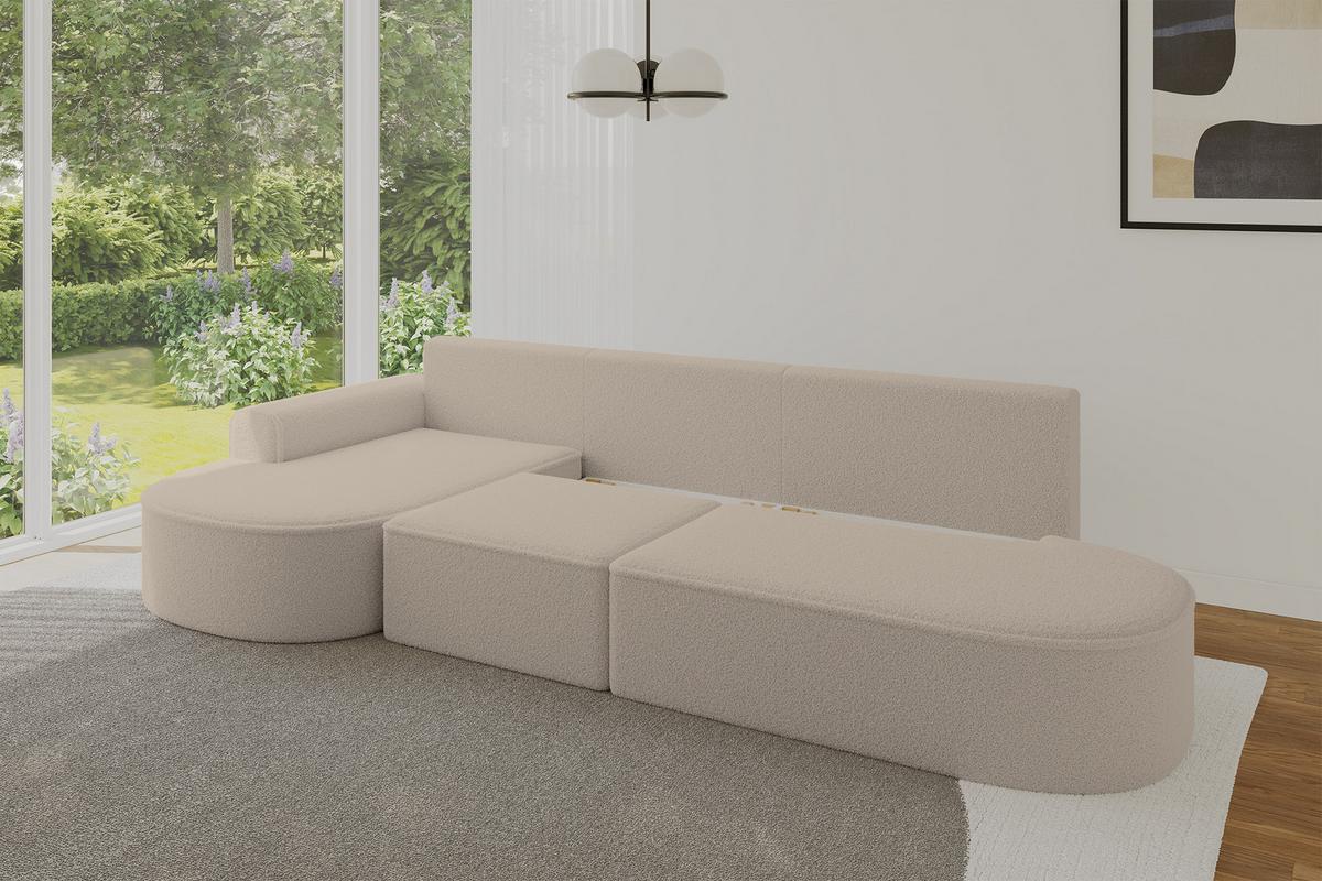 ECKSOFA mit Schlaffunktion Ottomane Links MARI L2-S 368X167X85 Dunkelbeige Bouclé - Hellbraun/Schwarz, Holzwerkstoff/Kunststoff (368/167cm) - ALTDECOR