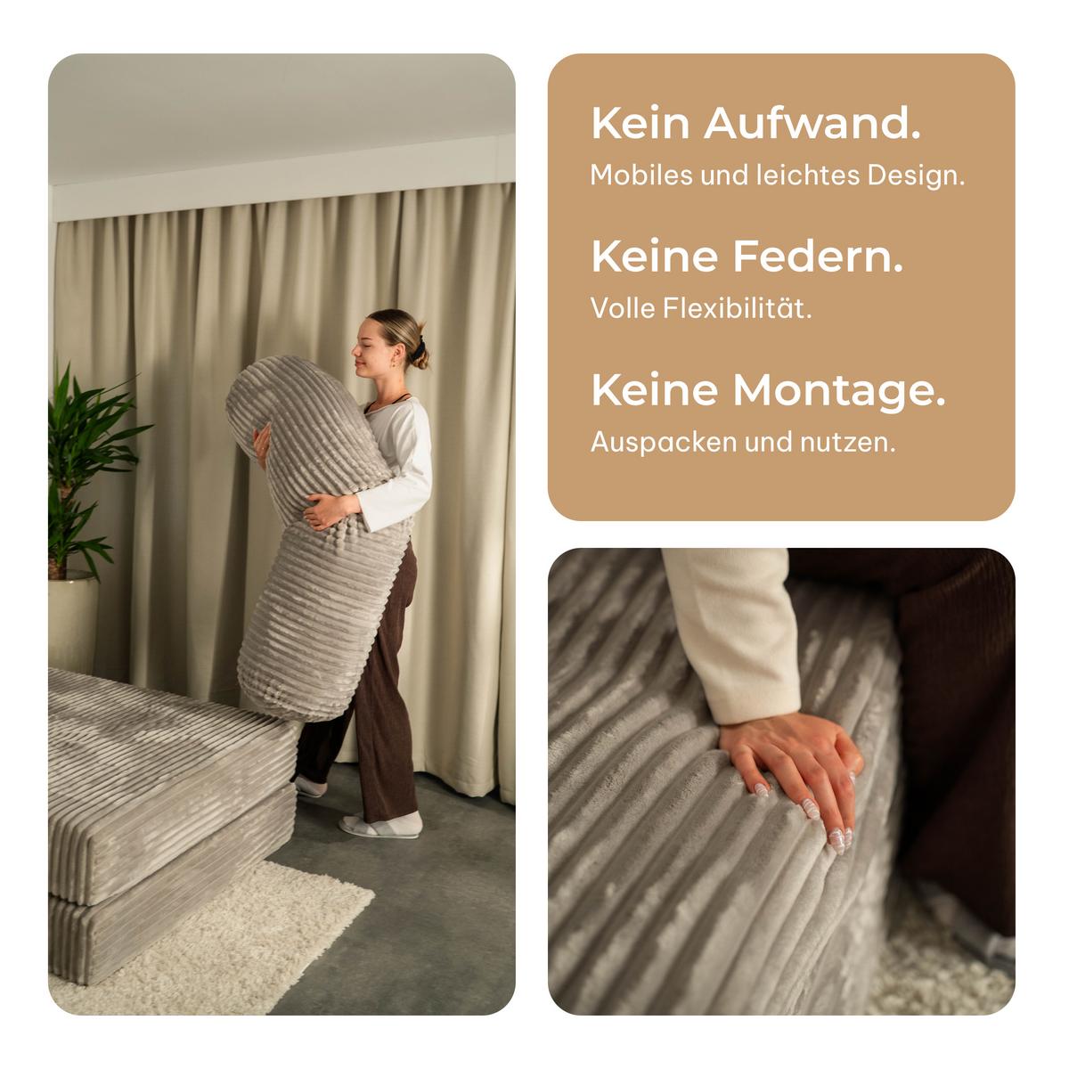 ECKSOFA ETERA modulares Boneless Sofa mit Schlaffunktion Creme Cordstoff - Creme, Textil (270/160cm) - MASSENO