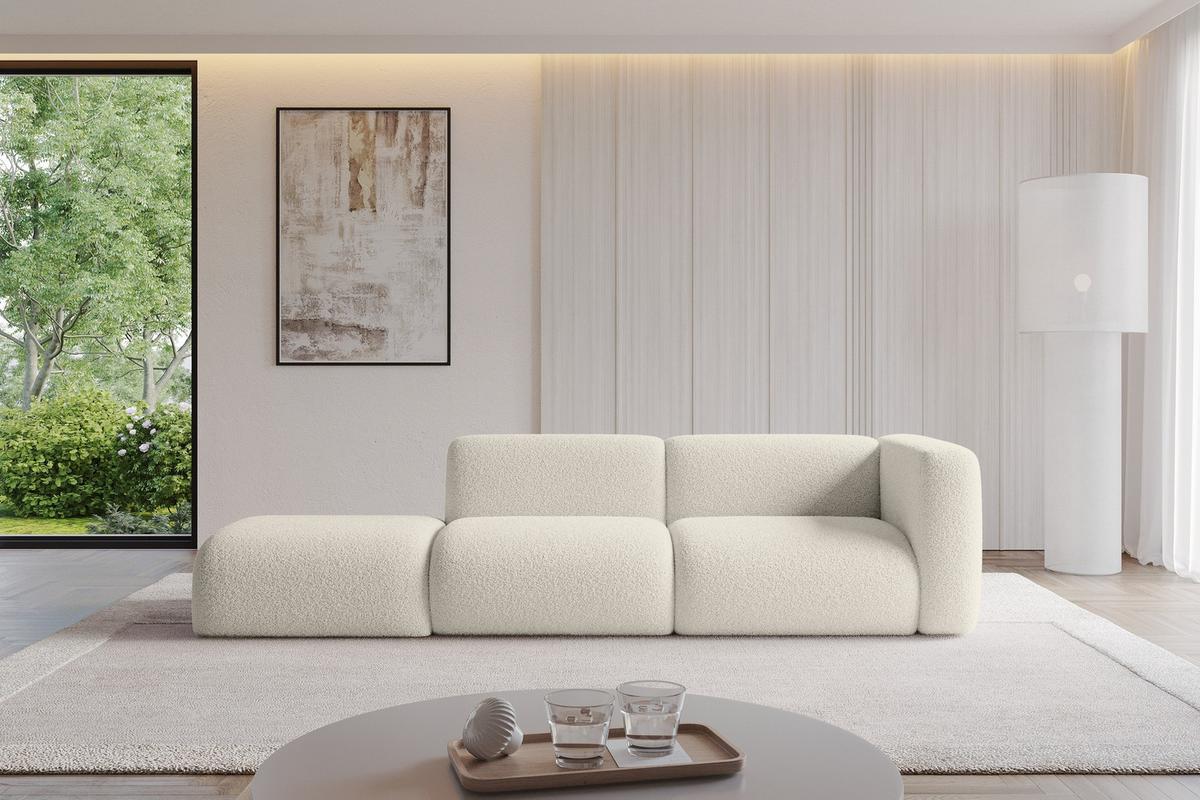 SOFA Ottomane Rechts MIRA-S3 296x89x70 Beige Bouclé - Kaschmir/Beige, Holzwerkstoff/Kunststoff (296/70/89cm) - ALTDECOR