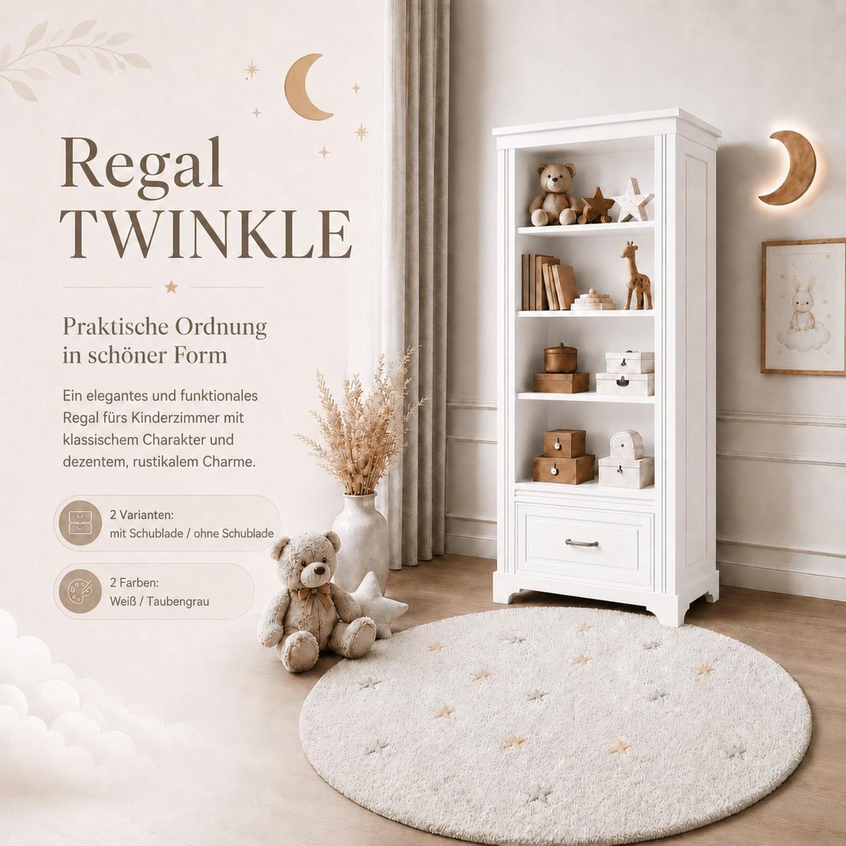 WALL Shelf TWINKLE für das Kinderzimmer Weiß matt - Weiß, Holzwerkstoff (81/180/48cm) - Lookway