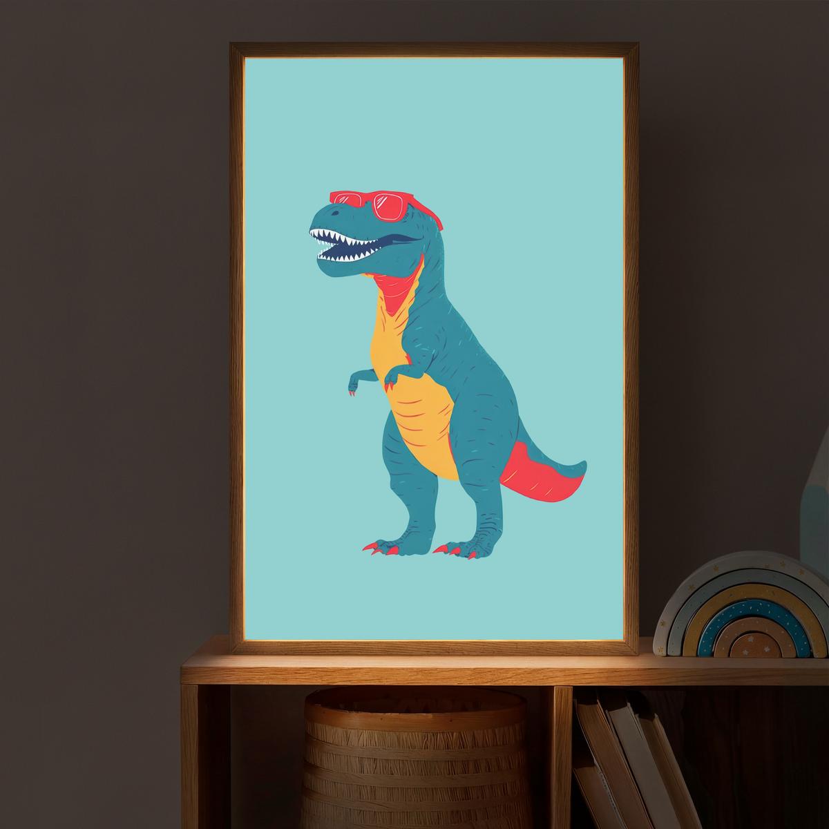 WANDLEUCHTE MIT AKKU Dinosaurier - Blau - Sonnenbrille 40x60 cm - Hellblau, Holzwerkstoff (40/60/8cm) - OnlyWow