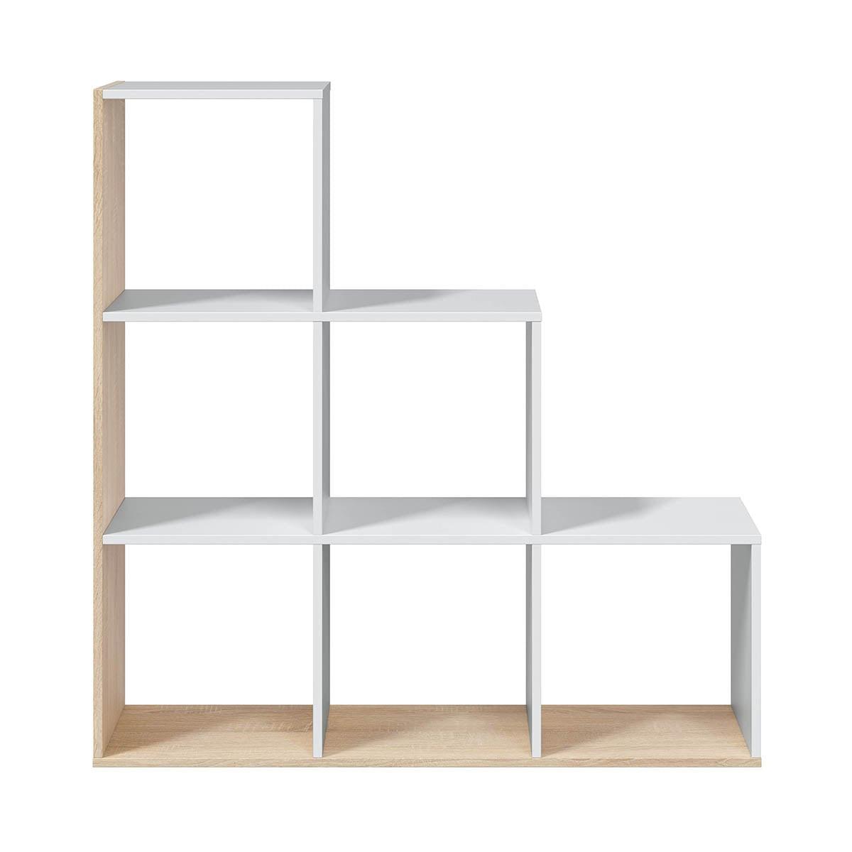 BÜCHERREGAL Treppe 6 Fächer Step - H110 cm - Weiß, Holzwerkstoff (28/110/9.6cm) - Calicosy