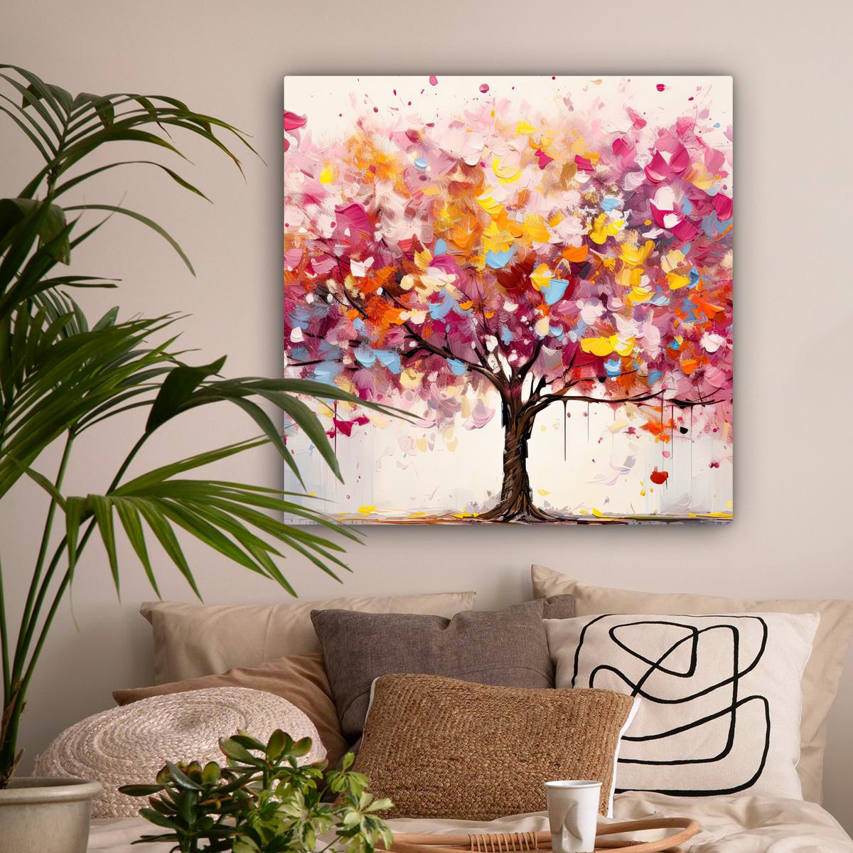 LEINWANDBILD Aquarell - Baum - Kunst - Abstrakt Deko Groß 90x90 cm - Rosa, Textil (90/90cm) - MuchoWow