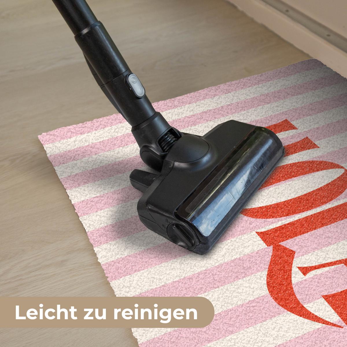 FUSSMATTE Hola - Zitat - Streifen - Pastell - Rosa - Rot - Weiß Schmutzfangmatte 60x40 cm - Rosa, Kunststoff (60/0.4cm) - MuchoWow