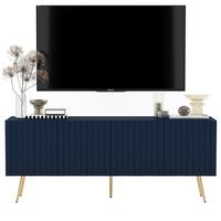 TV-SCHRANK Elpis Marineblau Matt mit goldenen Metallbeine Glamour 150 cm - Blau/Goldfarben, Holzwerkstoff/Metall (150/60.5/36.5cm) - Meble Lindner