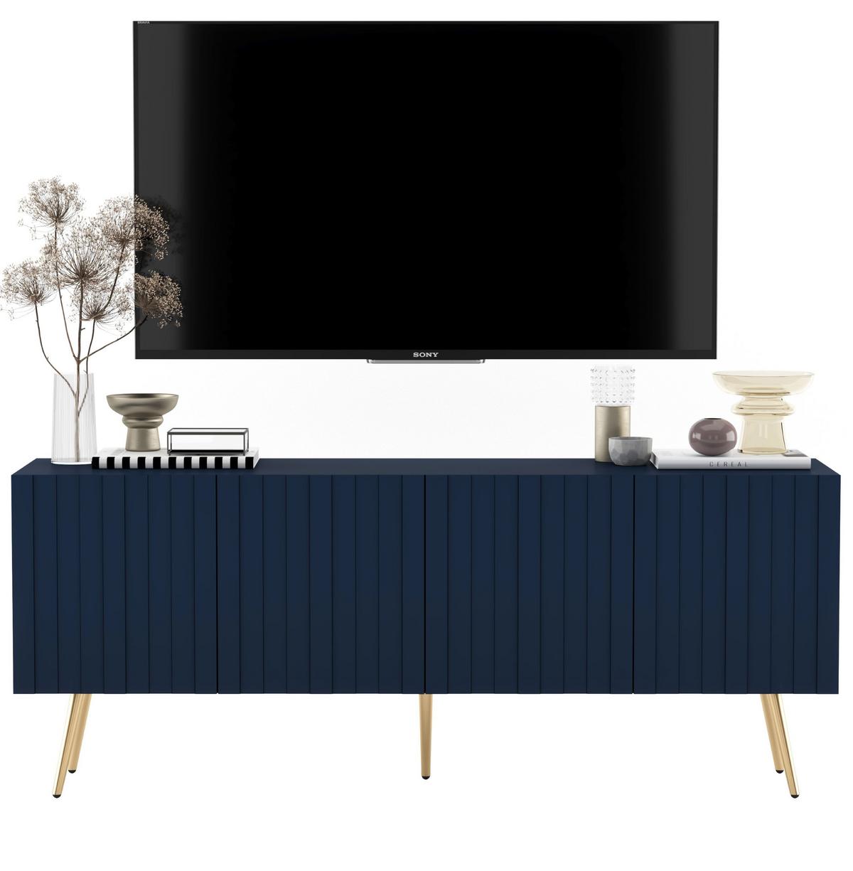 TV-SCHRANK Elpis Marineblau Matt mit Metallbeine Glamour 150 cm - Blau/Schwarz, Holzwerkstoff/Metall (150/60.5/36.5cm) - Meble Lindner