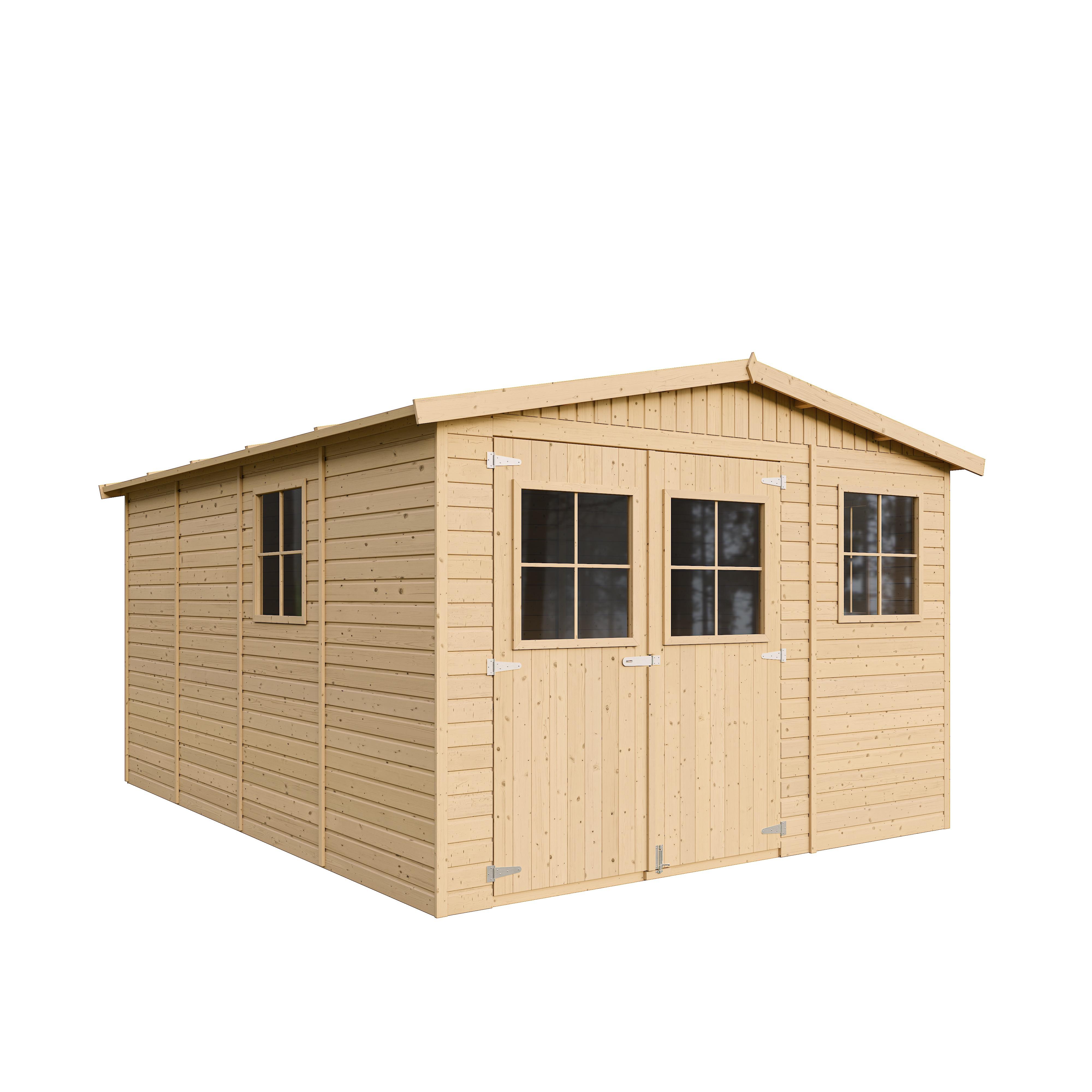 HOLZ-GARTENHAUS - H226x418x320 cm/12 m² - M336 - Beige, Holz (324/226/395cm) - Timbela