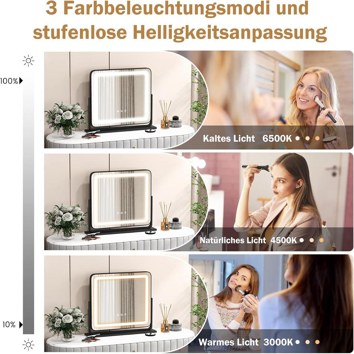 SPIEGEL hollywood mit 3 lichtfarben Silber - Silberfarben, Metall (56/48/12cm) - COSTWAY