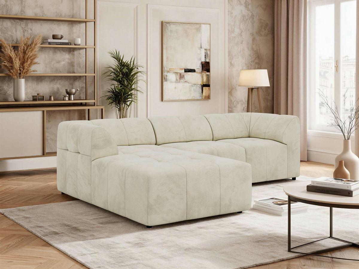 ECKSOFA VORITA L 3M - Beige Velvet - Links Seite - Beige/Schwarz, Kunststoff/Textil (267/176cm) - MKS