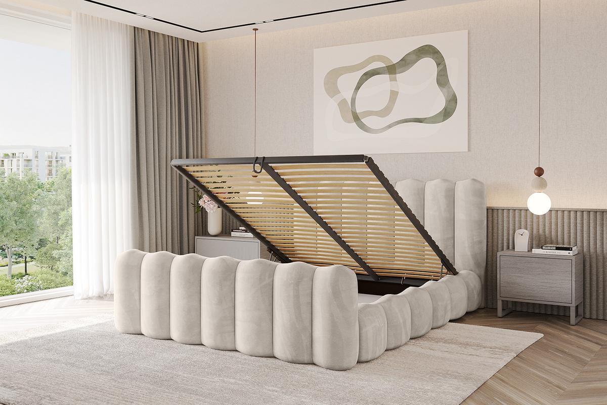 POLSTERBETT mit Bettkasten, Fußteil und Lattenrost, Bett mit Matratze H3/H4 - SORA-Z 180x200 Beige - Beige, Holzwerkstoff/Textil (180/200cm) - ALTDECOR