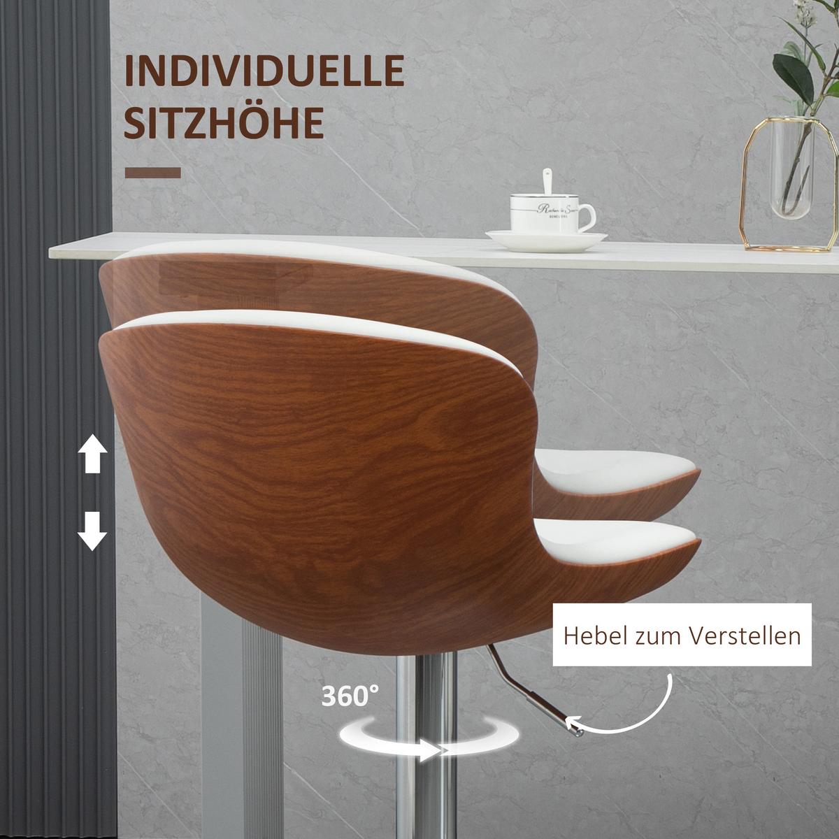 2ER-SET Barhocker, Bistrohocker mit Fußstütze, Drehbar Höhenverstellbar Barstuhl - Silberfarben/Creme, Metall (46/106/50cm) - HOMCOM