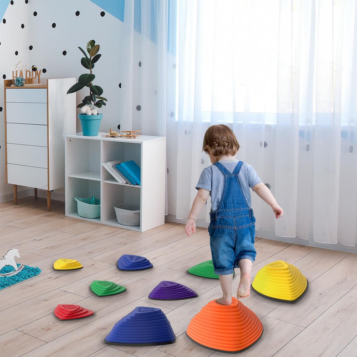 BALANCIERSTEINE 9 Stück Rutschfeste Trittsteine für Kinder 3-8 Jahren Bunt - Multicolor, Kunststoff (37.5/16/37.5cm) - AIYAPLAY