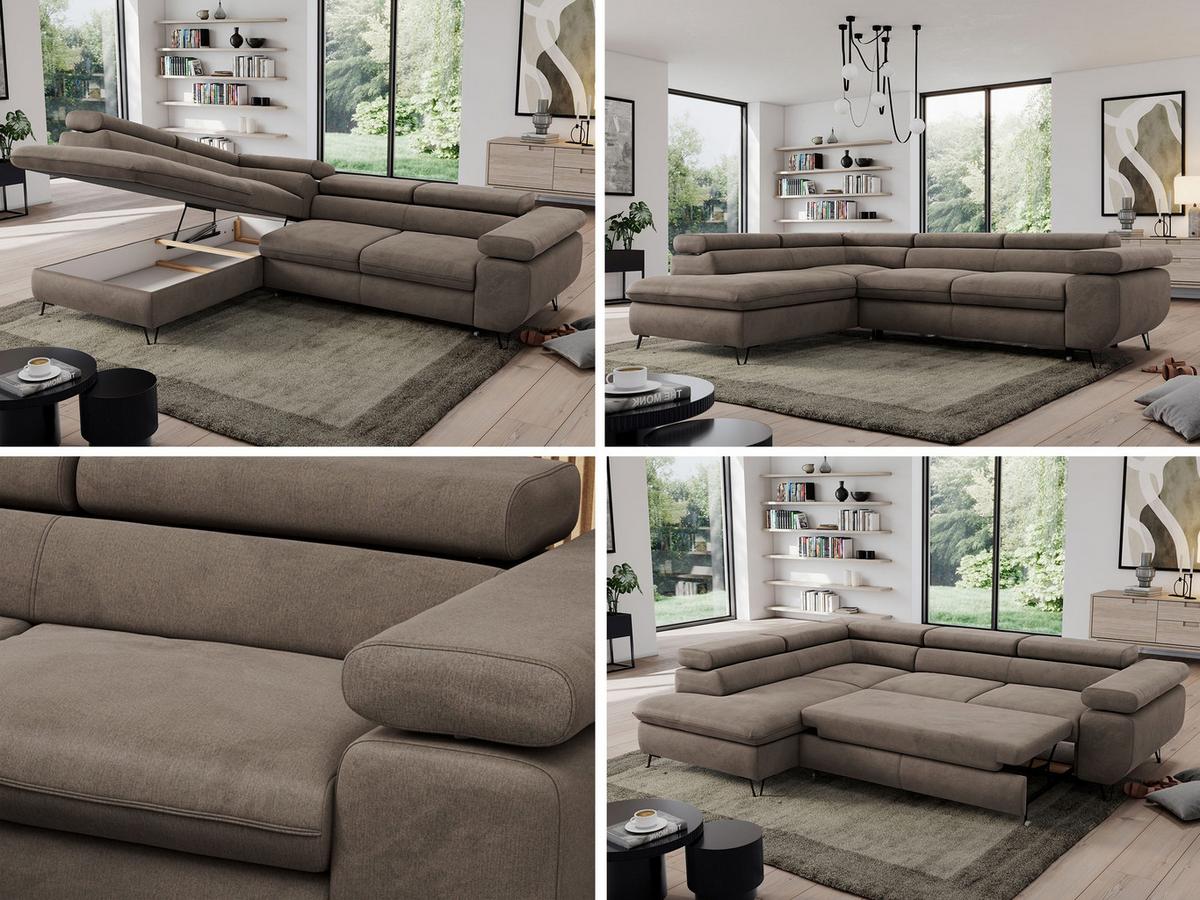 ECKSOFA PEDRO L Braun Velvet - Links Seite - Schwarz/Braun, Textil/Metall (208/273cm) - MKS