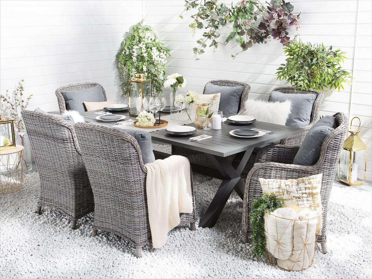 GARTENMÖBEL SET 6-Sitzer Aluminium grau Cascais - Grau, Kunststoff - Beliani