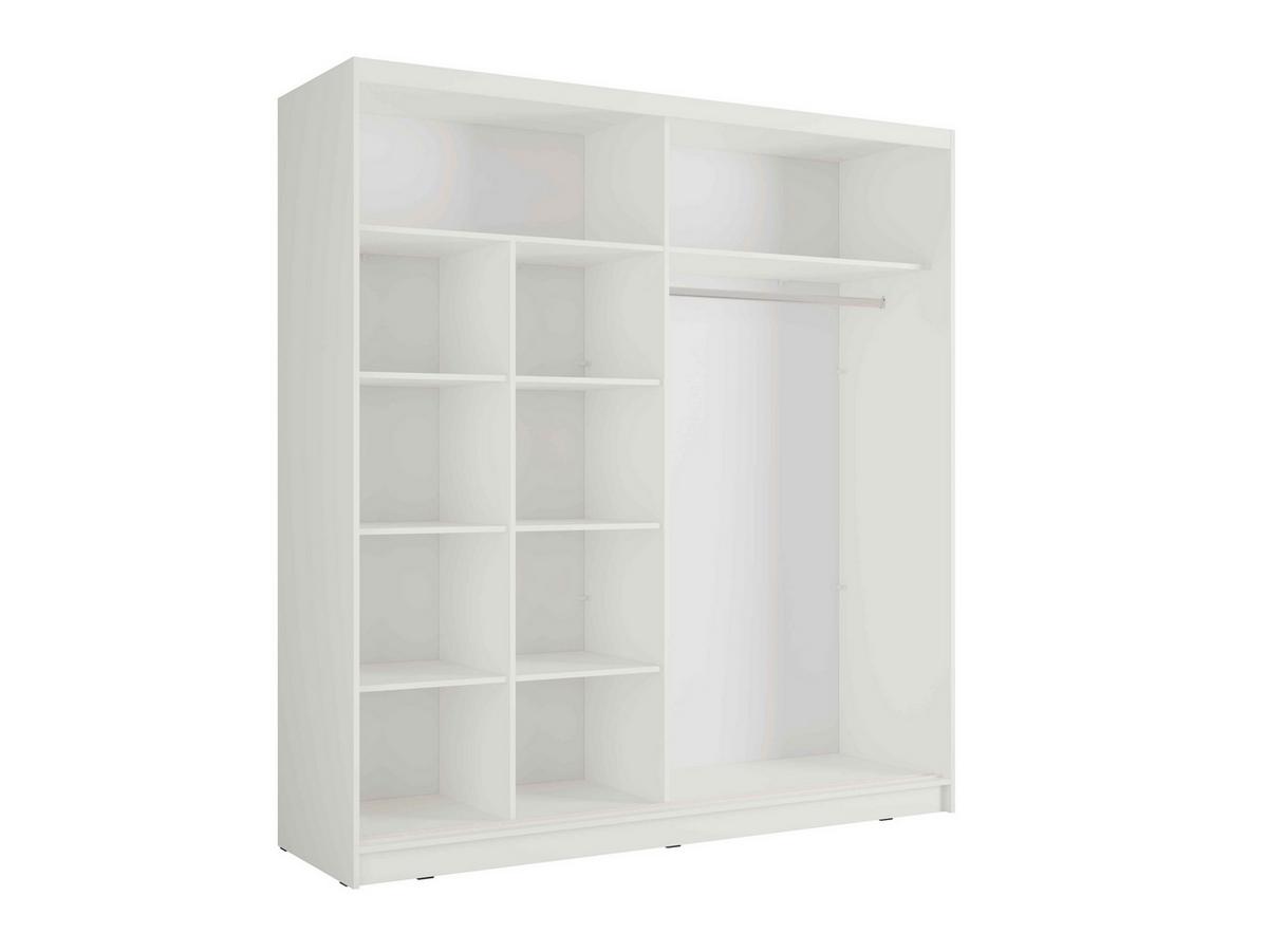 SCHWEBETÜRENSCHRANK VEYDAR 205/215/62cm 2-türig mit Spiegel Weiß - Weiß, Holzwerkstoff (205/215/62cm) - MASSENO