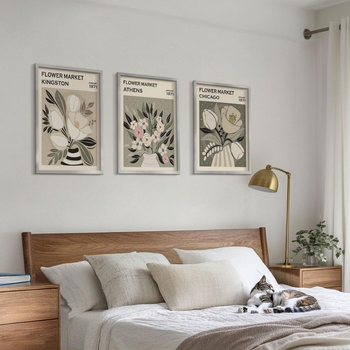 BILDER SET 3er Set - 40x60 cm Silberner Rahmen - Retro-Blumenarrangements - Silberfarben, Kunststoff (40/60cm) - TULUP