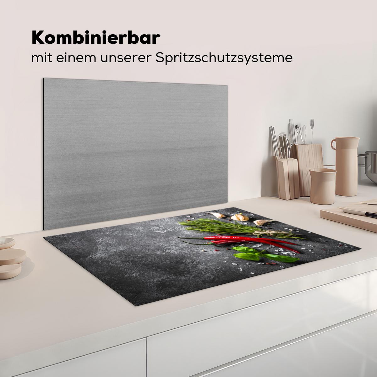 HERDABDECKPLATTE Pfeffer - Kräuter - Gewürze - Beton Ceranfeldabdeckung 80x52 cm - Rot, Kunststoff (80/52/0.2cm) - MuchoWow