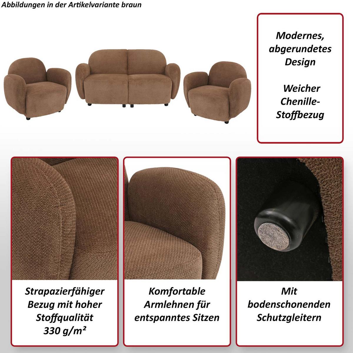 WOHNZIMMER-SET Braun - Braun, Textil (148/77/79cm) - MCW