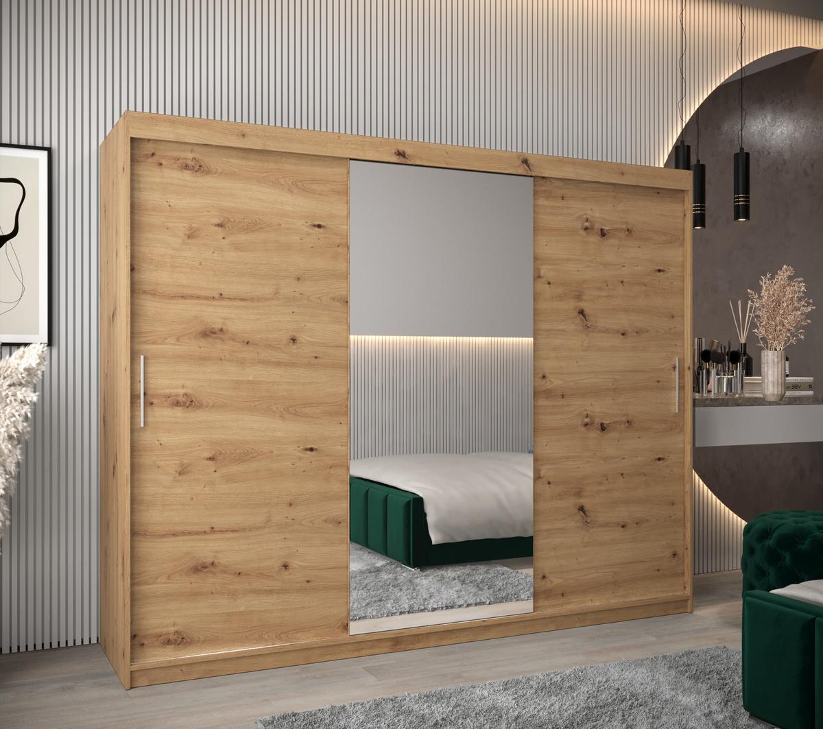 SCHIEBETÜRENSCHRANK mit Spiegel TOKYO 1 200/250/62 3-türig - Silberfarben/Eiche Artisan, Holz/Kunststoff (250/200/62cm) - MÖBEL KRYSPOL