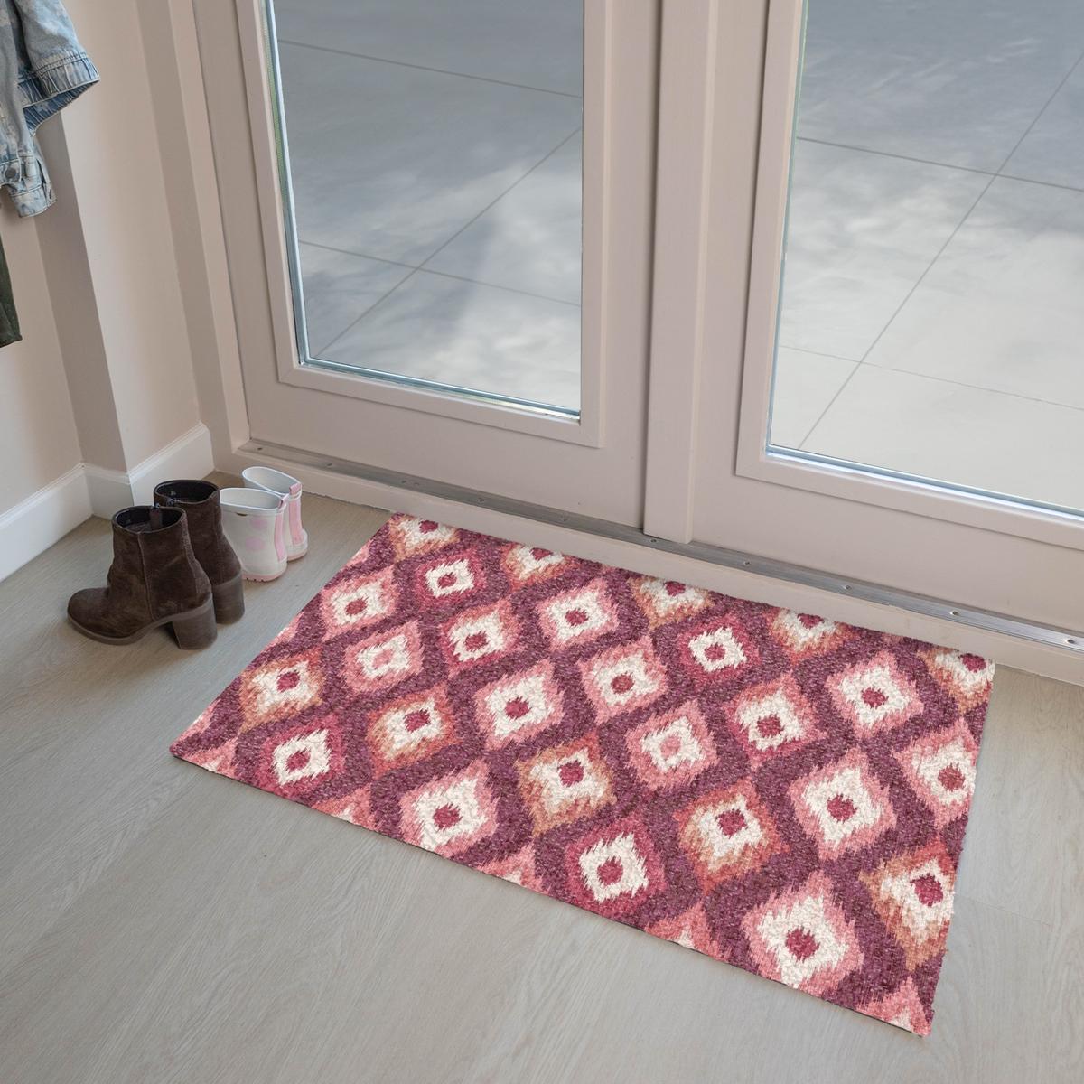 FUSSMATTE Diamantformen - Rosa - Muster - Textur Flurteppich 90x60 cm - Beere, Kunststoff (90/0.4cm) - MuchoWow