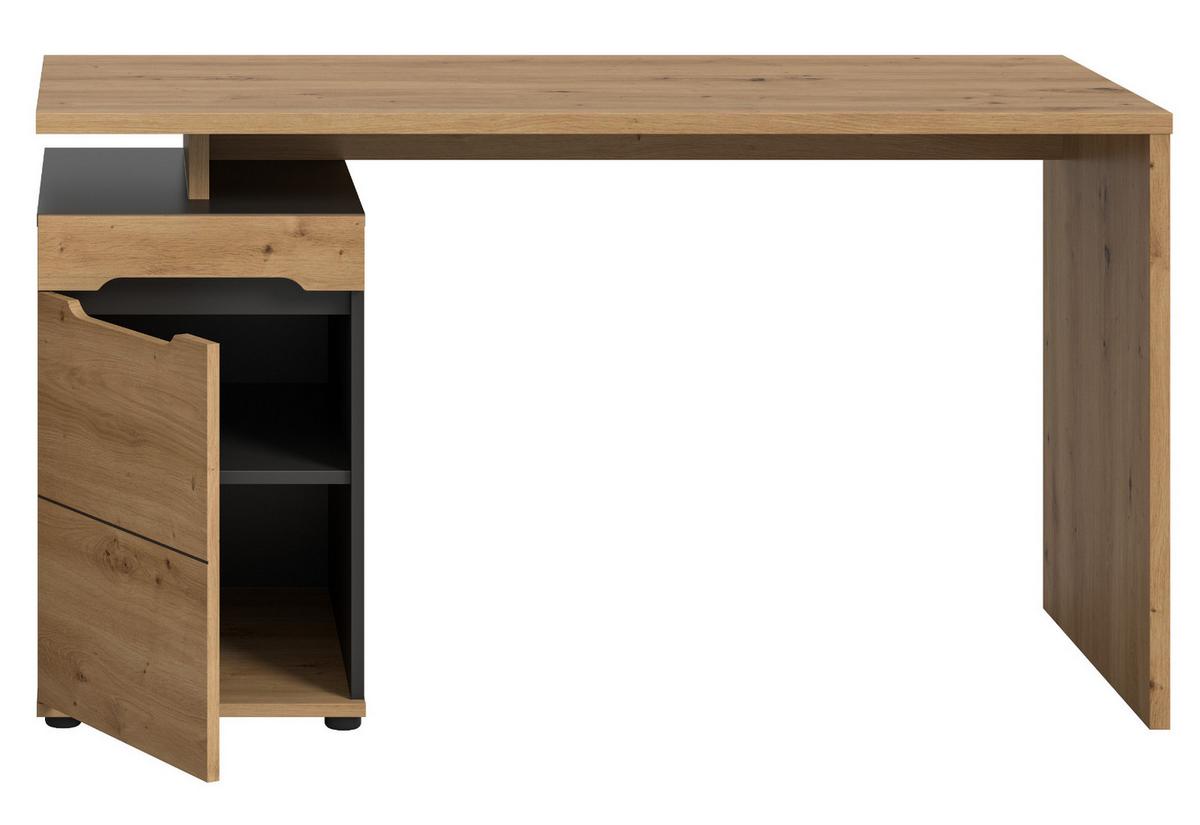 SCHREIBTISCH Eiche Artisan, Grau 138 cm, Container mit Soft-Close - Schwarz/Eiche Artisan, Holzwerkstoff/Kunststoff (60/138/75cm) - Inn.Furn