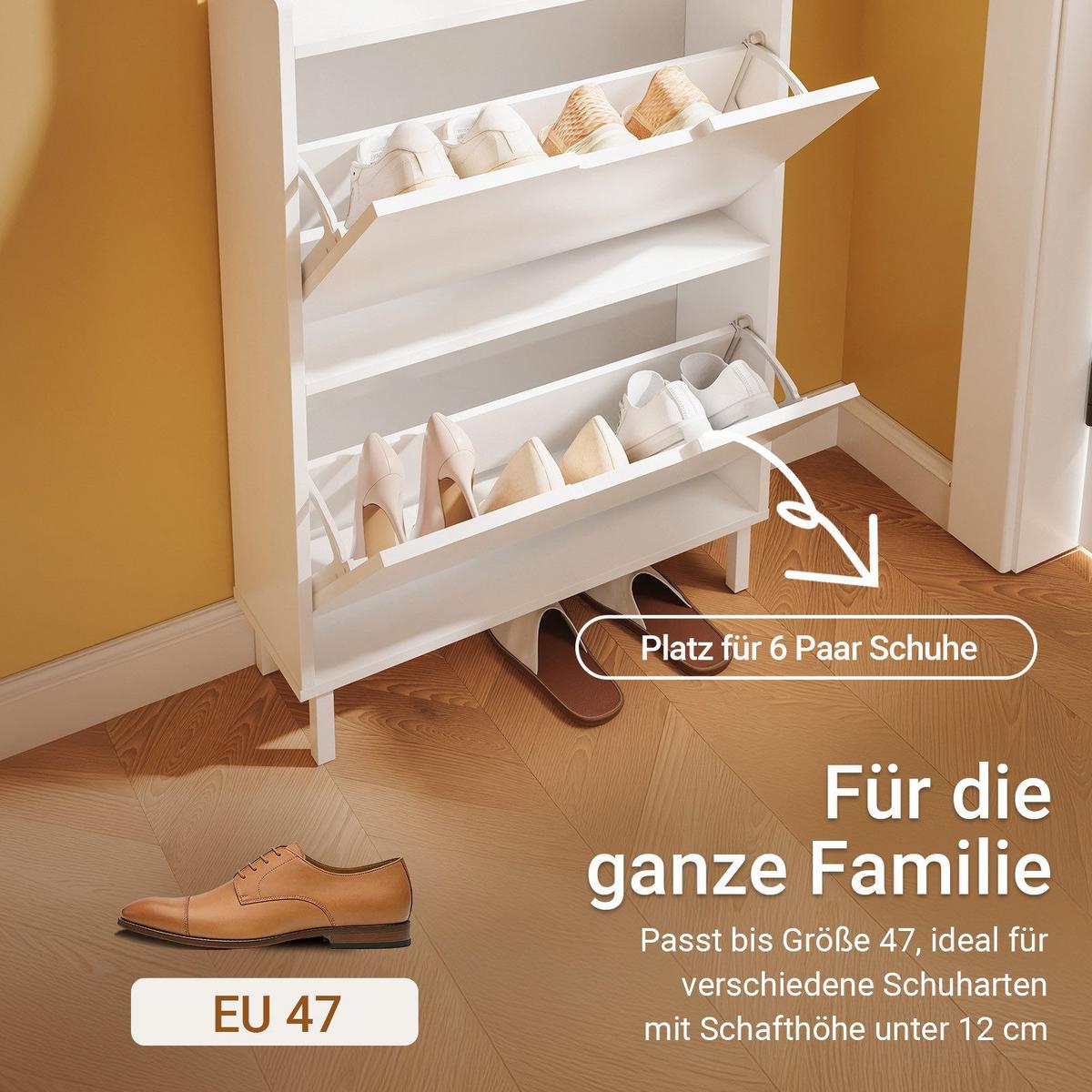 SCHUHSCHRANK schmal mit 2 Klappen und Haken Weiß 60x19x119cm - Weiß, Holzwerkstoff (19/119/60cm) - SoBuy