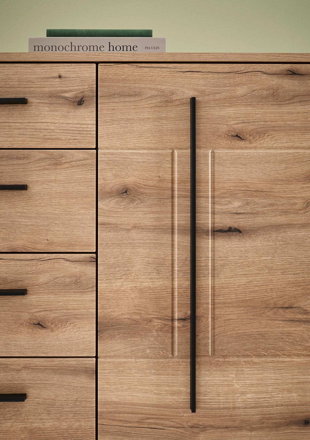 SIDEBOARD Eiche Evoke, Kommode 150 cm mit Soft-Close - Eichefarben/Schwarz, Holzwerkstoff/Kunststoff (150/86/42cm) - Furn.Design