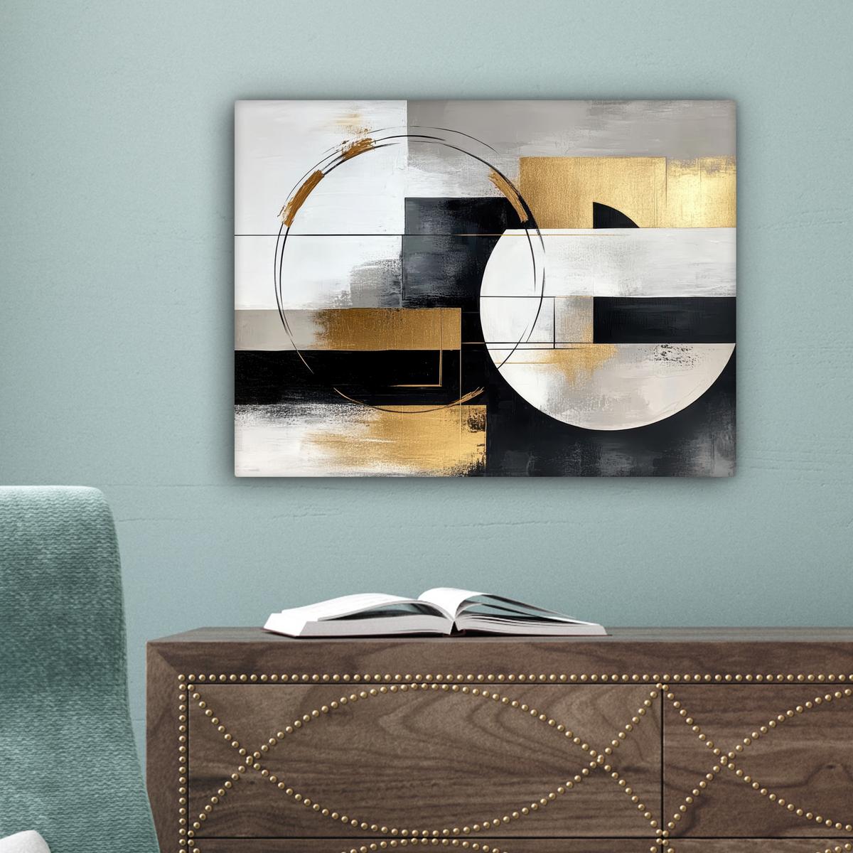 LEINWANDBILD Abstrakt - Gold - Silber - Formen - Ästhetik Wandbild 40x30 cm - Multicolor, Textil (40/30cm) - MuchoWow