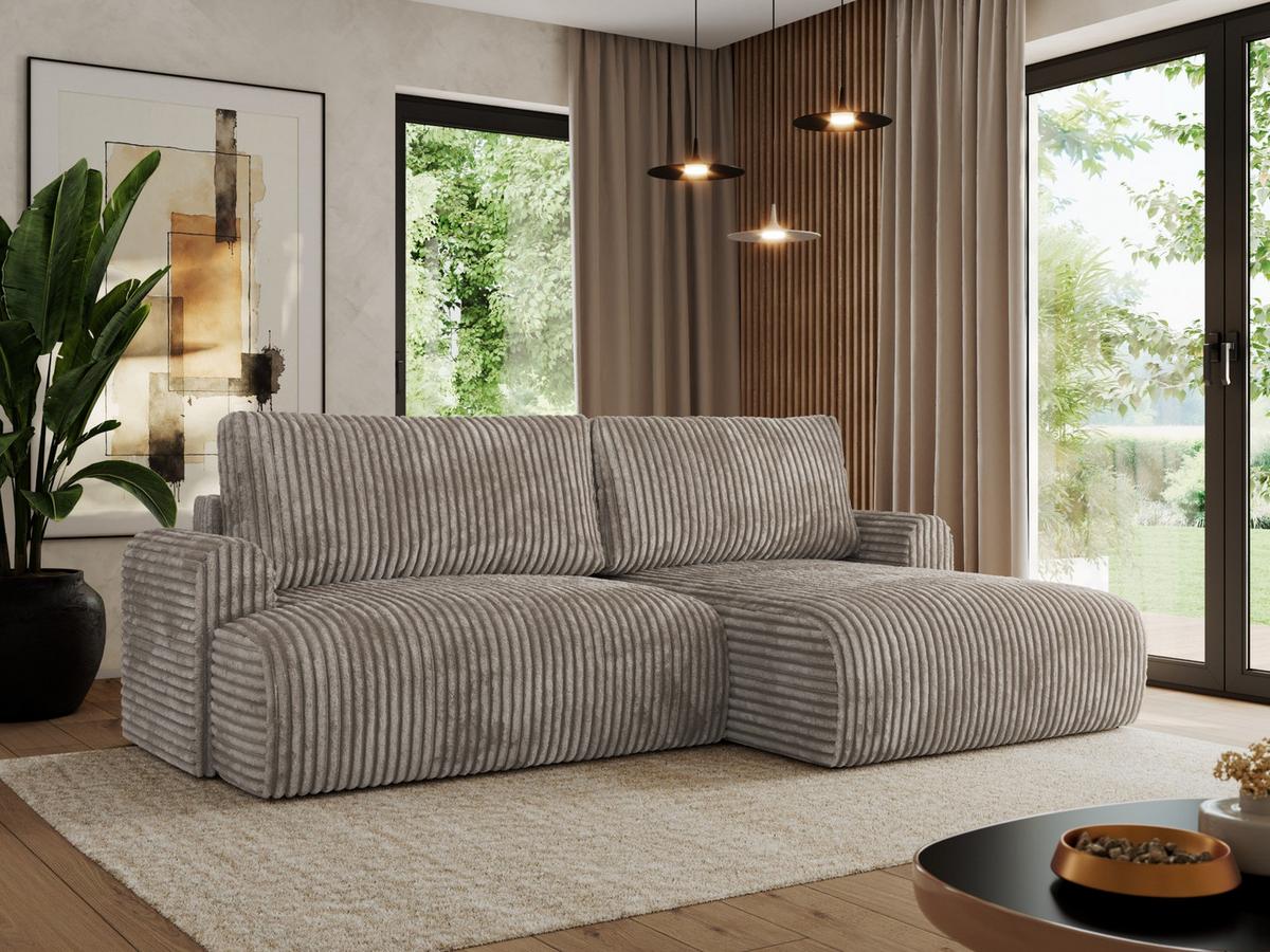 ECKSCHLAFSOFA TONO L Hellbraun Cord - rechts - Hellbraun/Schwarz, Kunststoff/Textil (150/260cm) - MKS