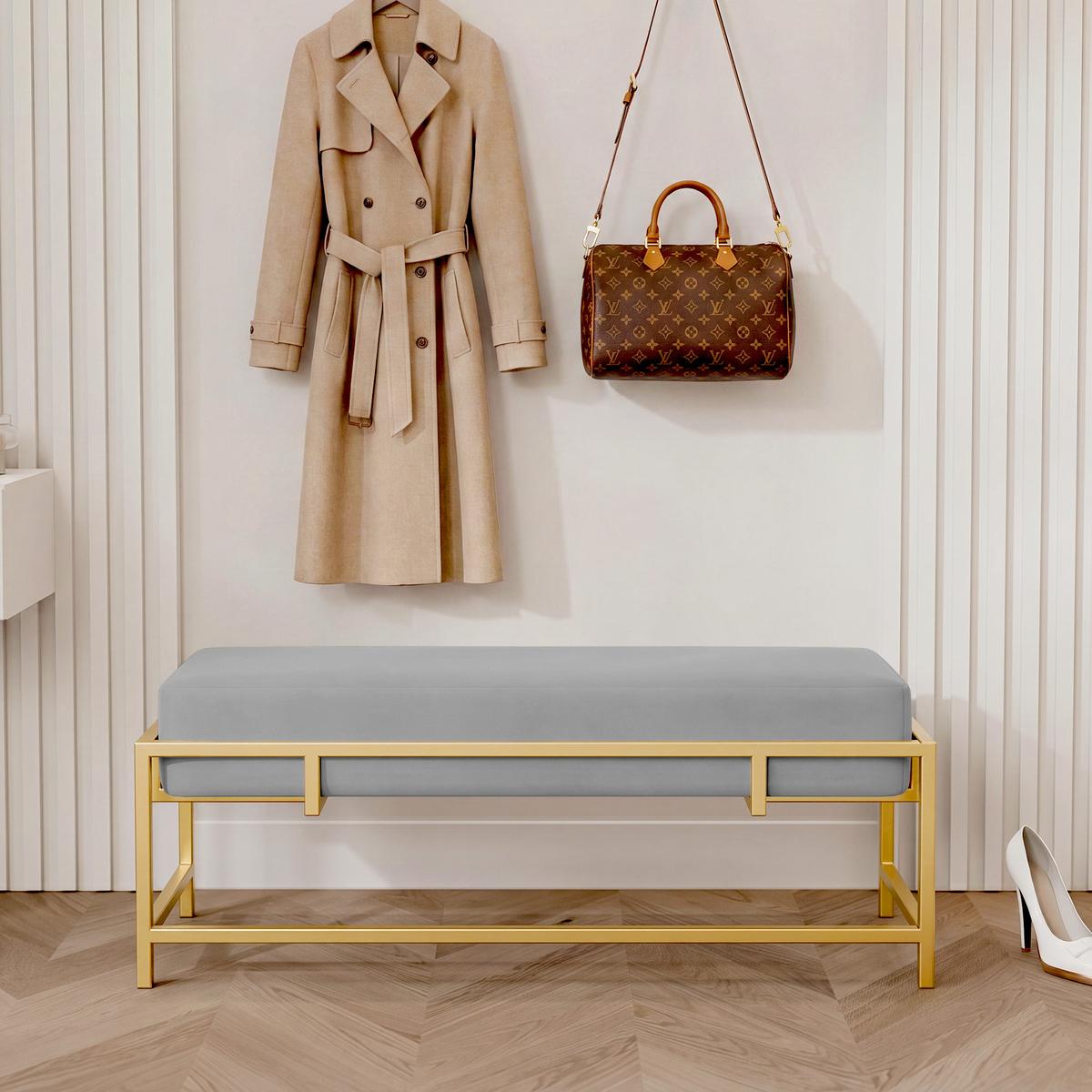 POLSTERBANK GLAM 100 cm Gold / Grau ,Metallgestell - Grau, Textil/Metall (100/45/35cm) - Idohome