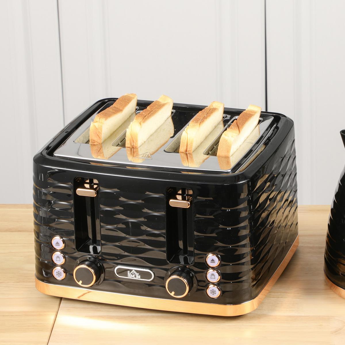 TOASTER mit Krümelschublade Stahl Schwarz - Schwarz, Metall (27.5/18.9/29.2cm) - HOMCOM