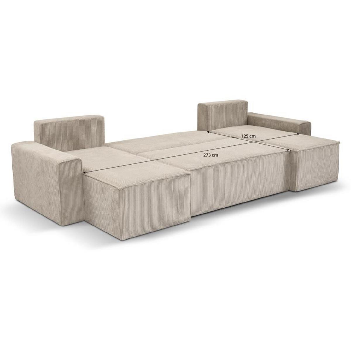 WOHNLANDSCHAFT Hektor U mit Schlaffunktion, 318 cm, beige - Beige/Schwarz, Kunststoff/Textil (318/94/152cm) - Beautysofa