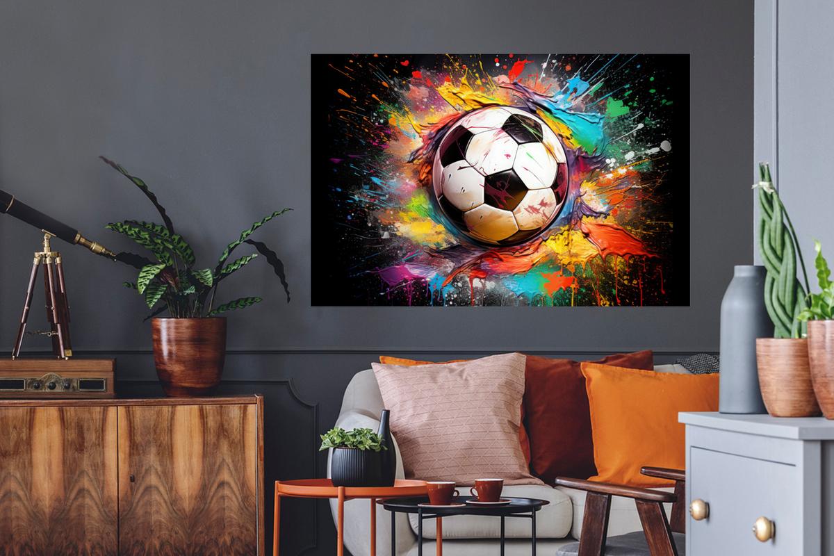 WANDTATTOO Fußball - Farbe - Farben - Schwarz - Weiß Wandsticker 120x80 cm - Weiß, Kunststoff (120/80/0.1cm) - MuchoWow