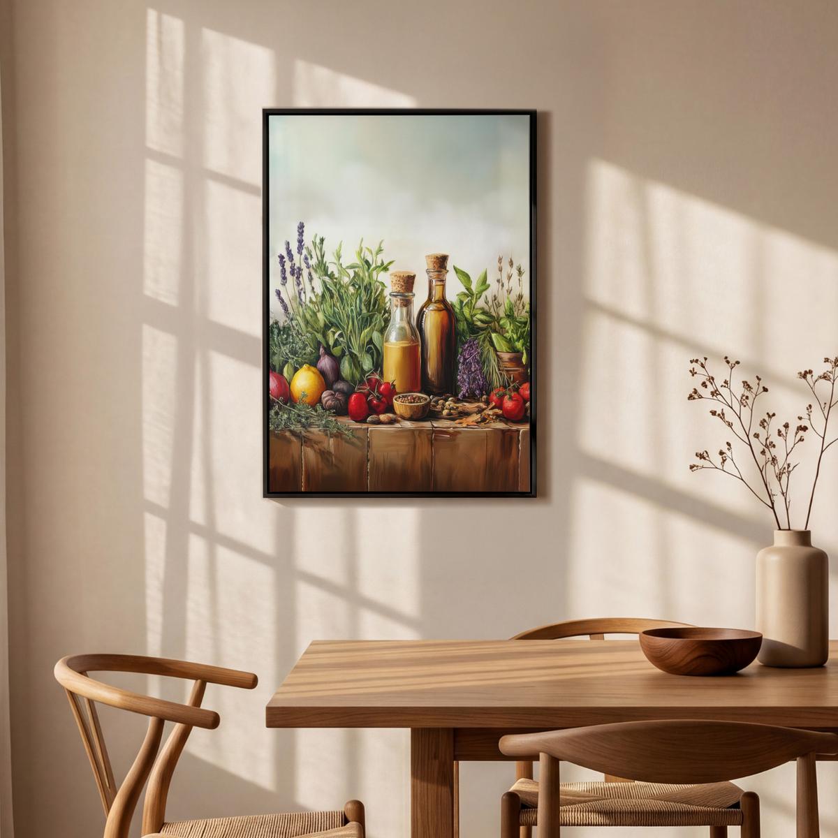 LEINWAND Bilder mit Rahmen - Stilleben - Kräuter - Gewürze - Früchte - Farbenfroh - 60x90 - Grün, Textil (60/90cm) - MuchoWow