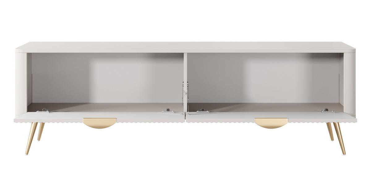 LOWBOARD Vespasia 2T Beige 163,2/51/38 cm – Geriffelten Fronten - Beige/Goldfarben, Holzwerkstoff/Metall (163.2/51/38cm) - AX Living
